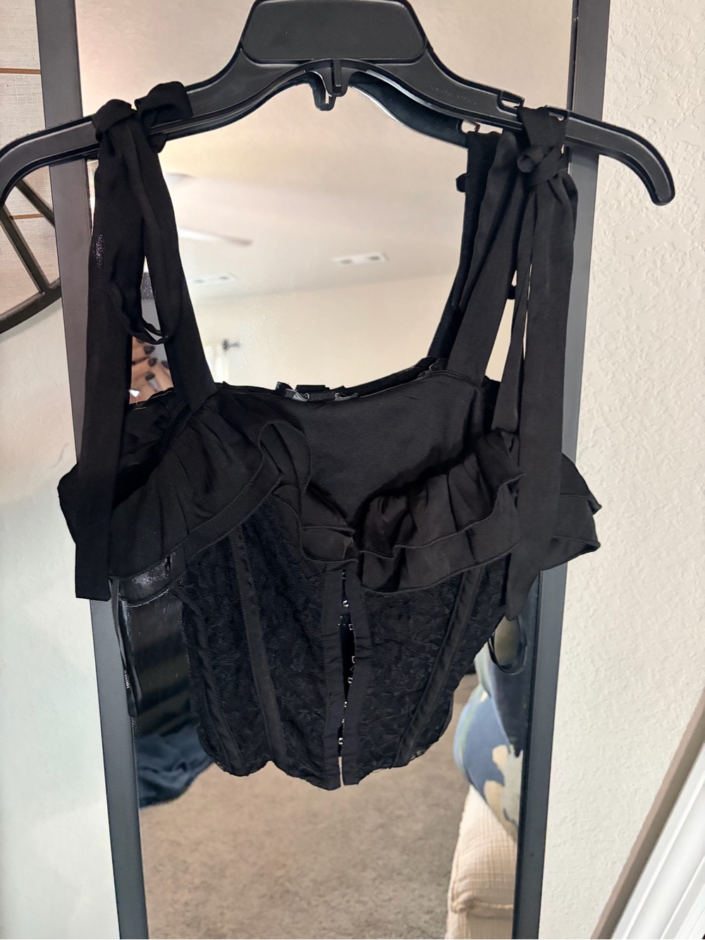 Forever 21 Black Tie-Shoulder Corset Bodysuit
